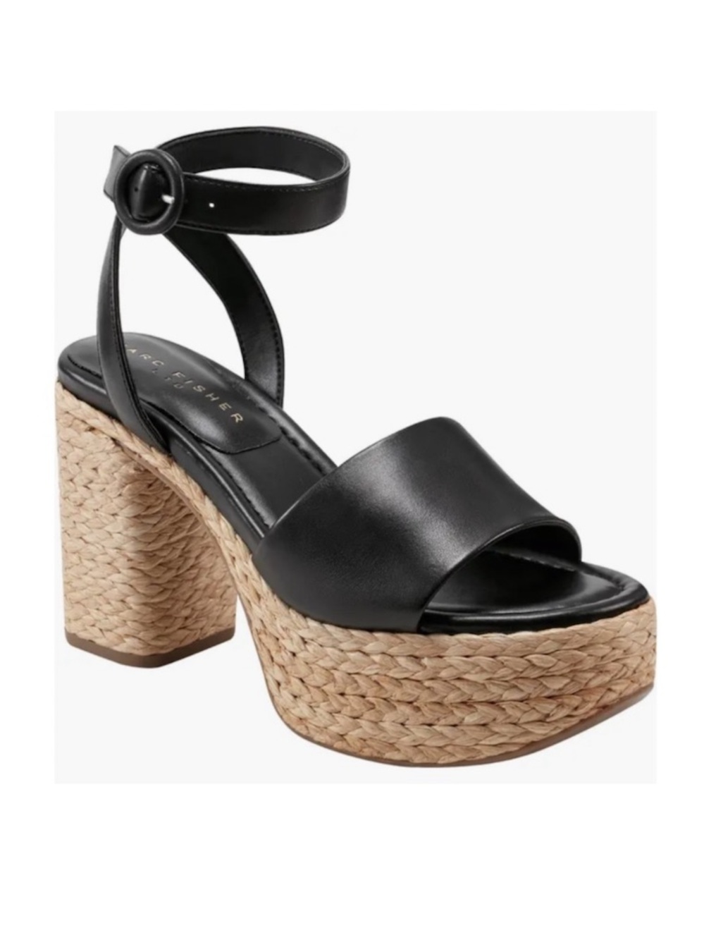 MARC FISHER LTD Palyca Platform Leather Sandals Black Beige 70’s vibe 9,5 NEW